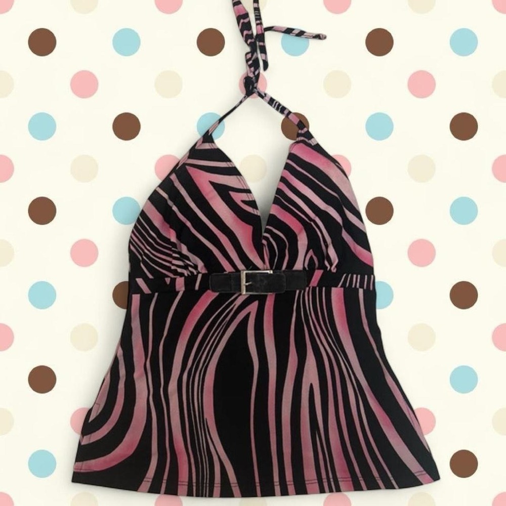 Y2K zebra print rave scene babydoll halter top